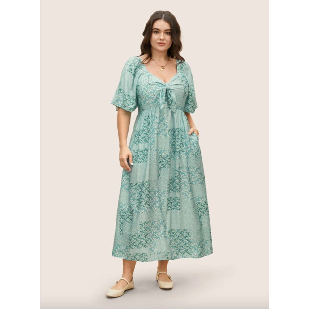 BloomChic Womens 6X 30 Ditsy Floral Knot Midi Dress Flutter Sleeve NWT